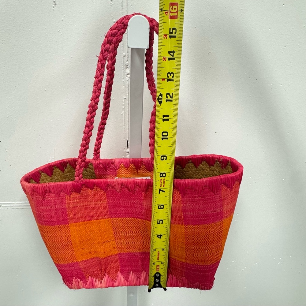 Annabel Ingall Australia Wicker Pink and Orange Straw Tote Colorblock Mini Bag - Picture 8 of 9